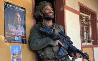 Rapper and reservist Noam Tsuriely in Gaza in December 2024. (Courtesy)